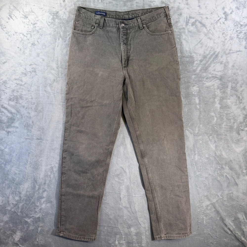 Lands End Square Rigger Flannel Lined Jeans Men's Size 37x34 Gray Denim Pants